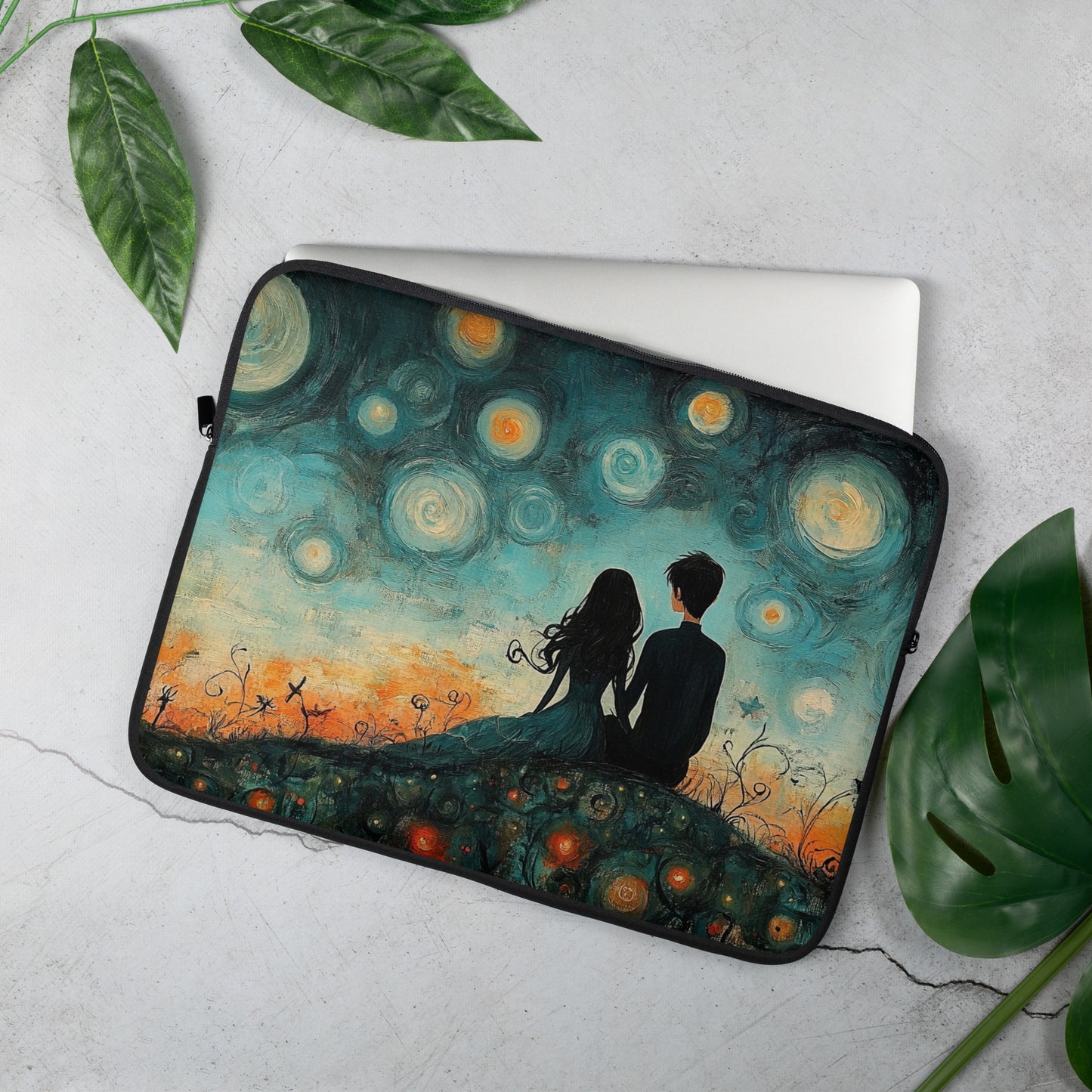 Housse 15" avec motif poétique et onirique, intérieur en fausse fourrure