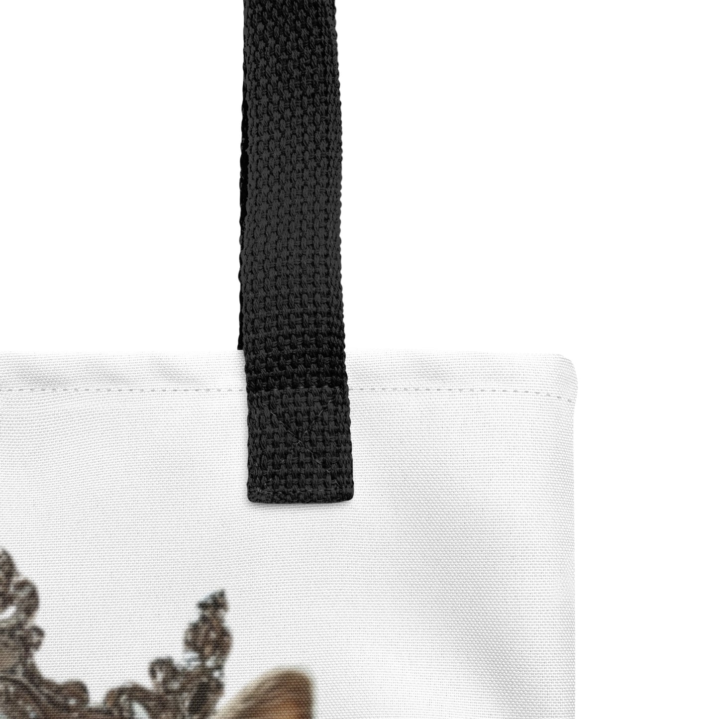 Sac en toile blanc, zoom sur anses noires