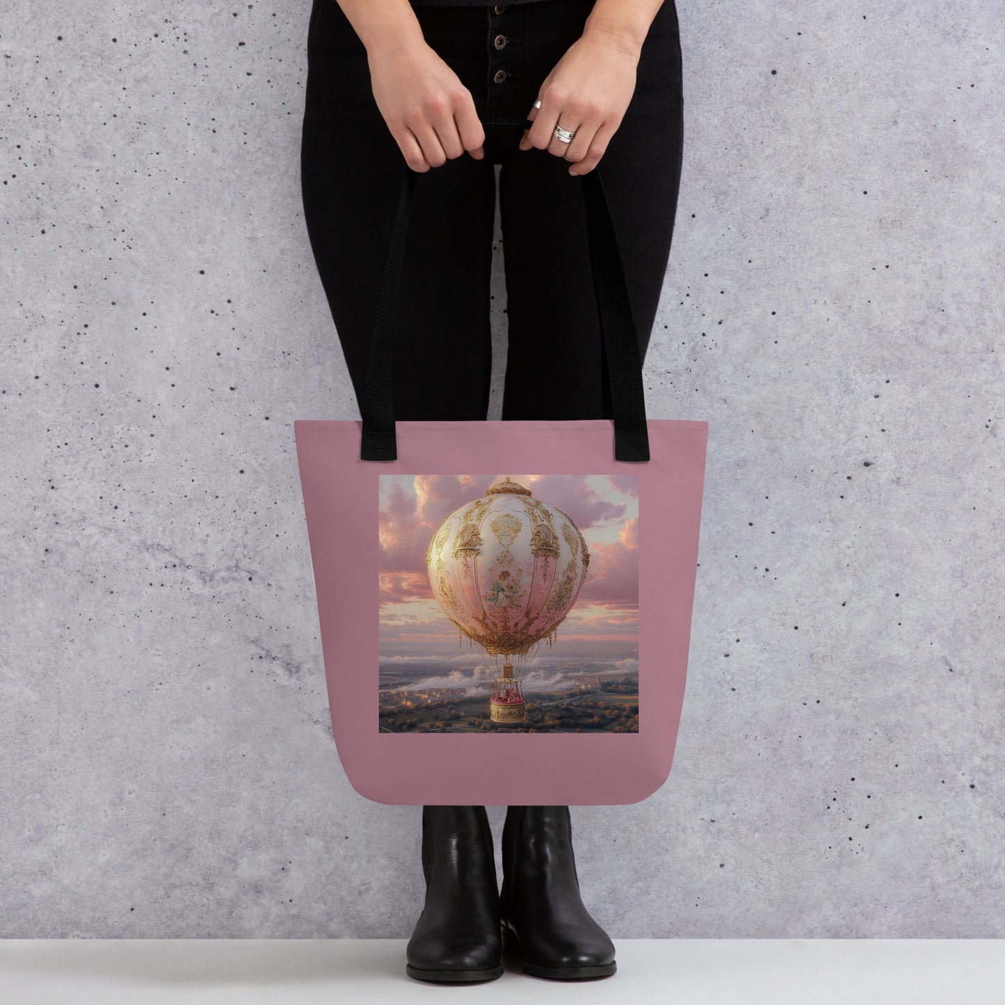 Tote bag romantique avec montgolfière baroque, idéal pour sorties et courses