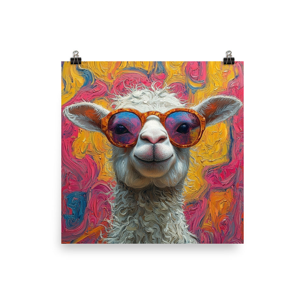Affiche Funky Lama colorée pour décoration murale, style pop et décalé.