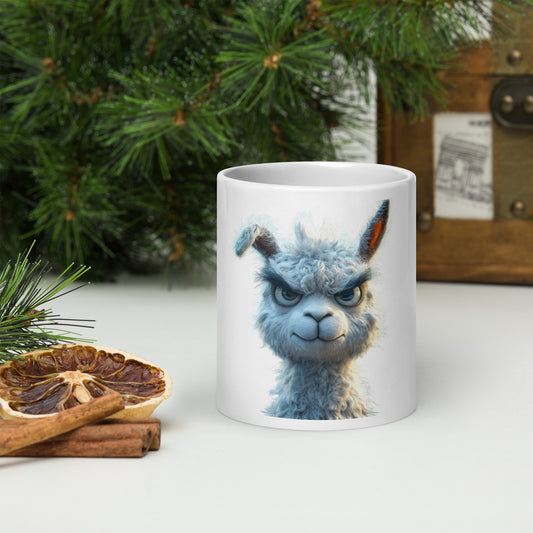 Mug blanc avec illustration d’un lama en colère, style décalé et pop