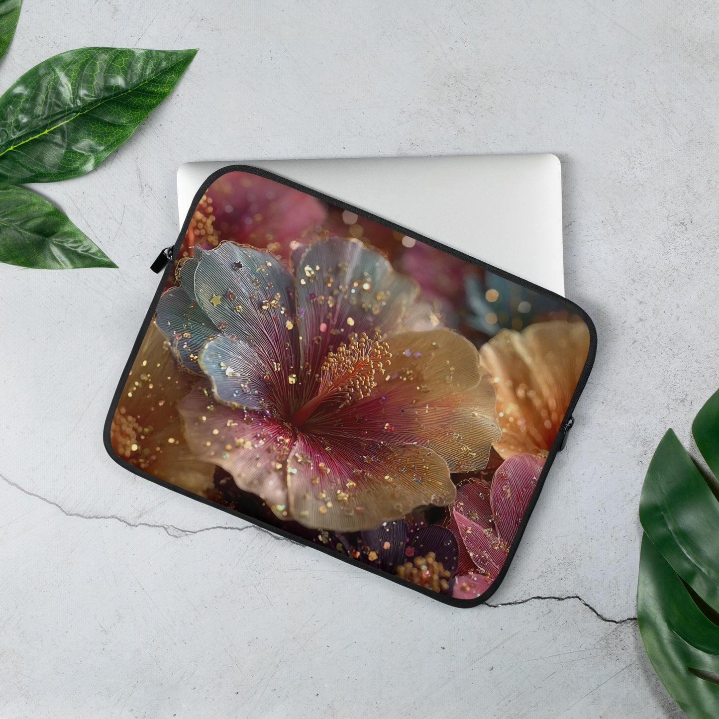 Housse pour ordinateur portable 13'' avec illustration florale colorée, style poétique