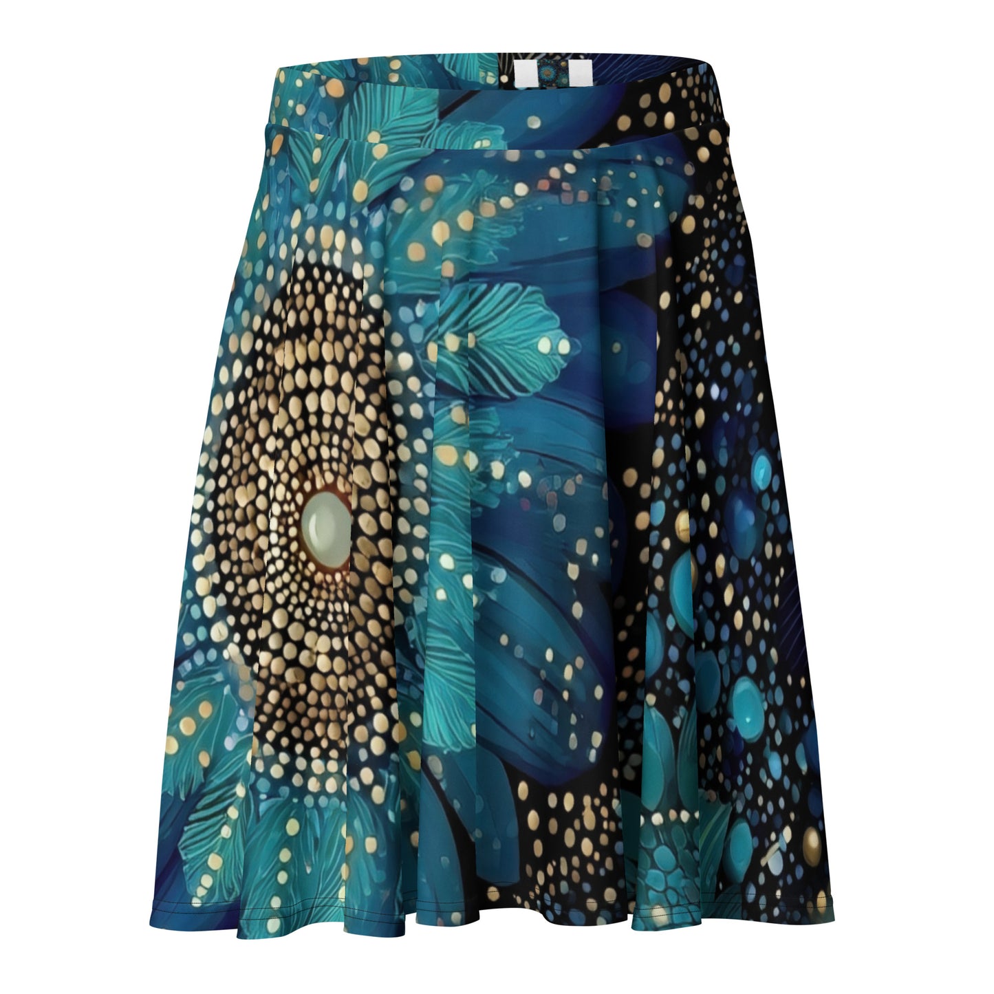 Jupe patineuse Fleurs de Nuit vue de face, style poétique et abstrait pour femmes