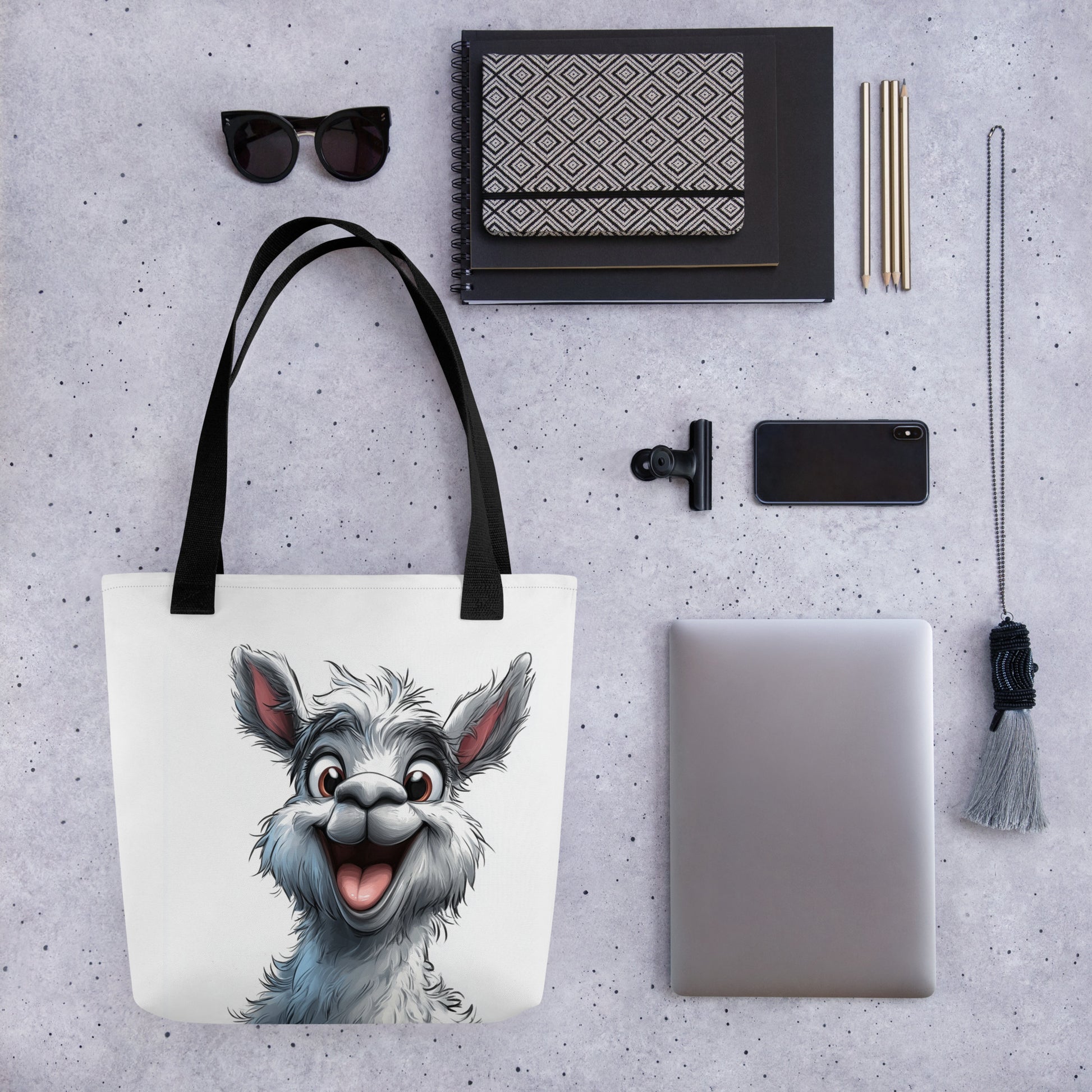 Sac en polyester avec lama joyeux, parfait pour courses et sorties