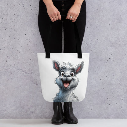 Sac réutilisable affichant un lama au sourire contagieux