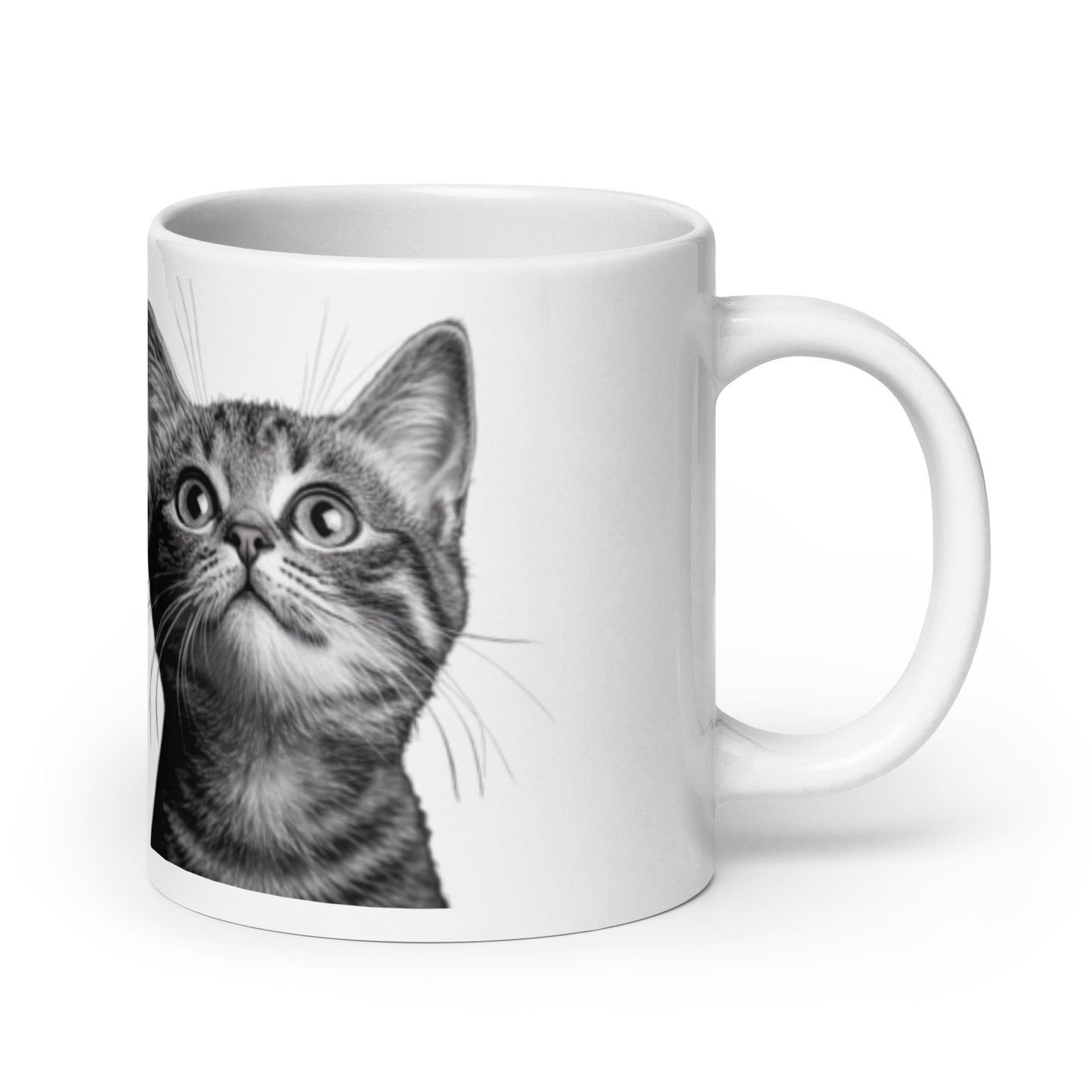 Illustration tendre d’un chaton sur une tasse blanche