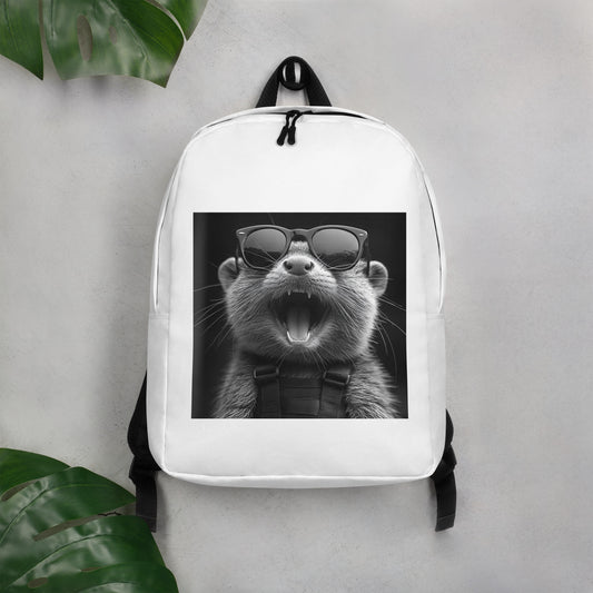 Sac à dos blanc avec illustration d’une loutre qui rit portant des lunettes de soleil