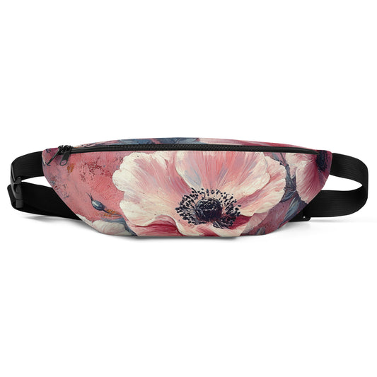 Sac banane Floréa avec motif floral rose poudré et bleu profond