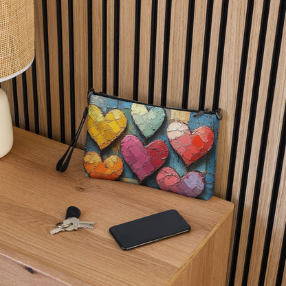 Cœurs façon peinture au pinceau sur sac en bandoulière artistique