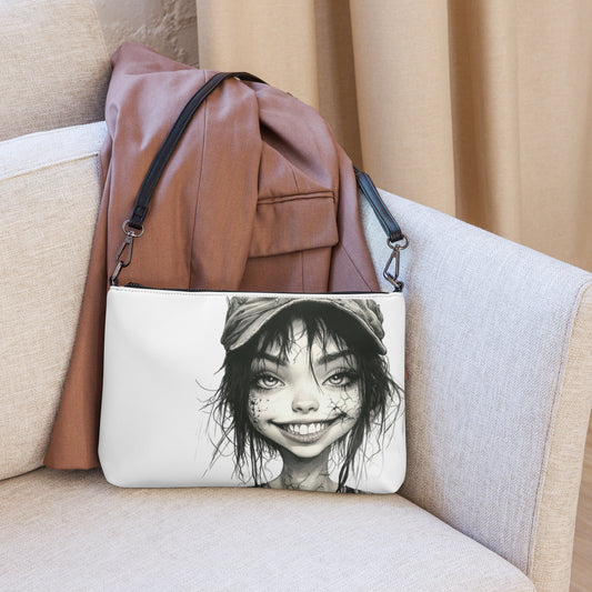 Sac en bandoulière blanc avec illustration enfantine au style grunge et urbain