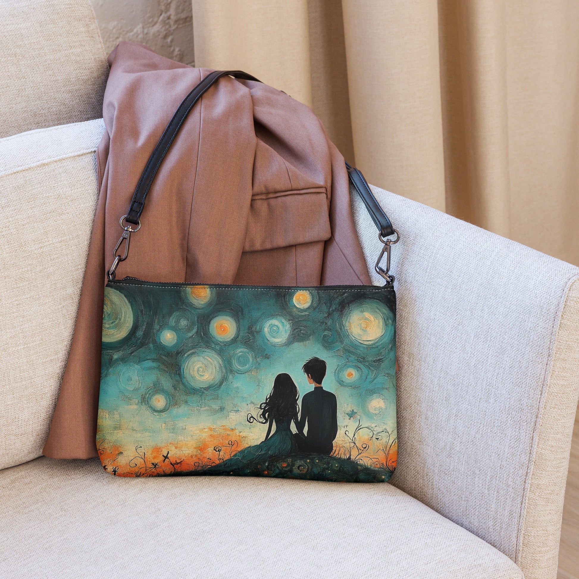 Sac en bandoulière « Veillée » avec illustration poétique sous un ciel étoilé