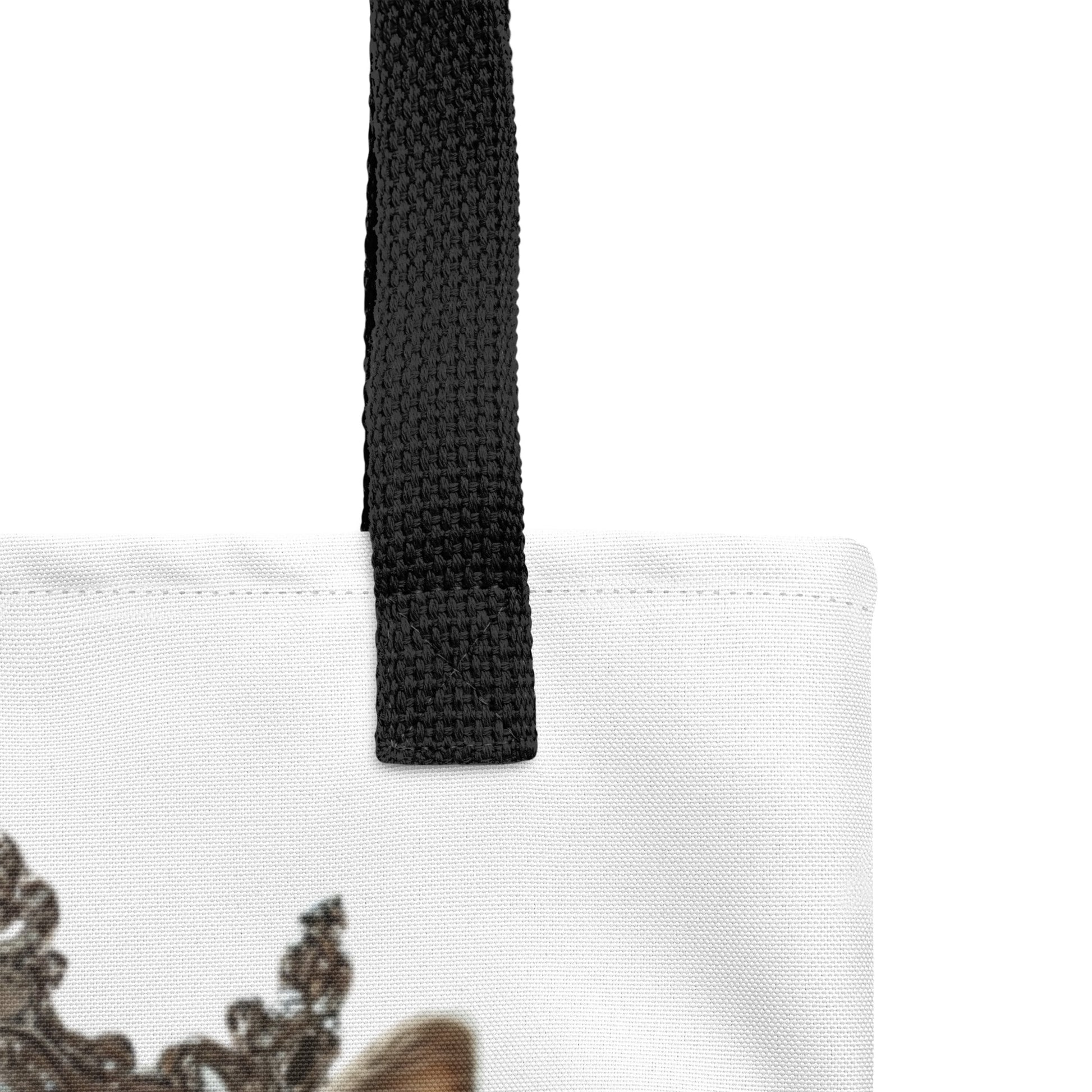 Sac en toile blanc, zoom sur anses noires