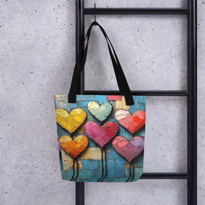 Sac fourre-tout avec motif artistique de cœurs multicolores style pop