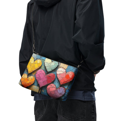 Design abstrait de cœurs colorés imprimé sur sac en bandoulière