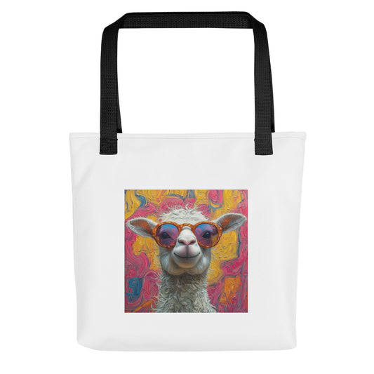 Sac tote bag lama avec impression centrée, design minimaliste et décalé