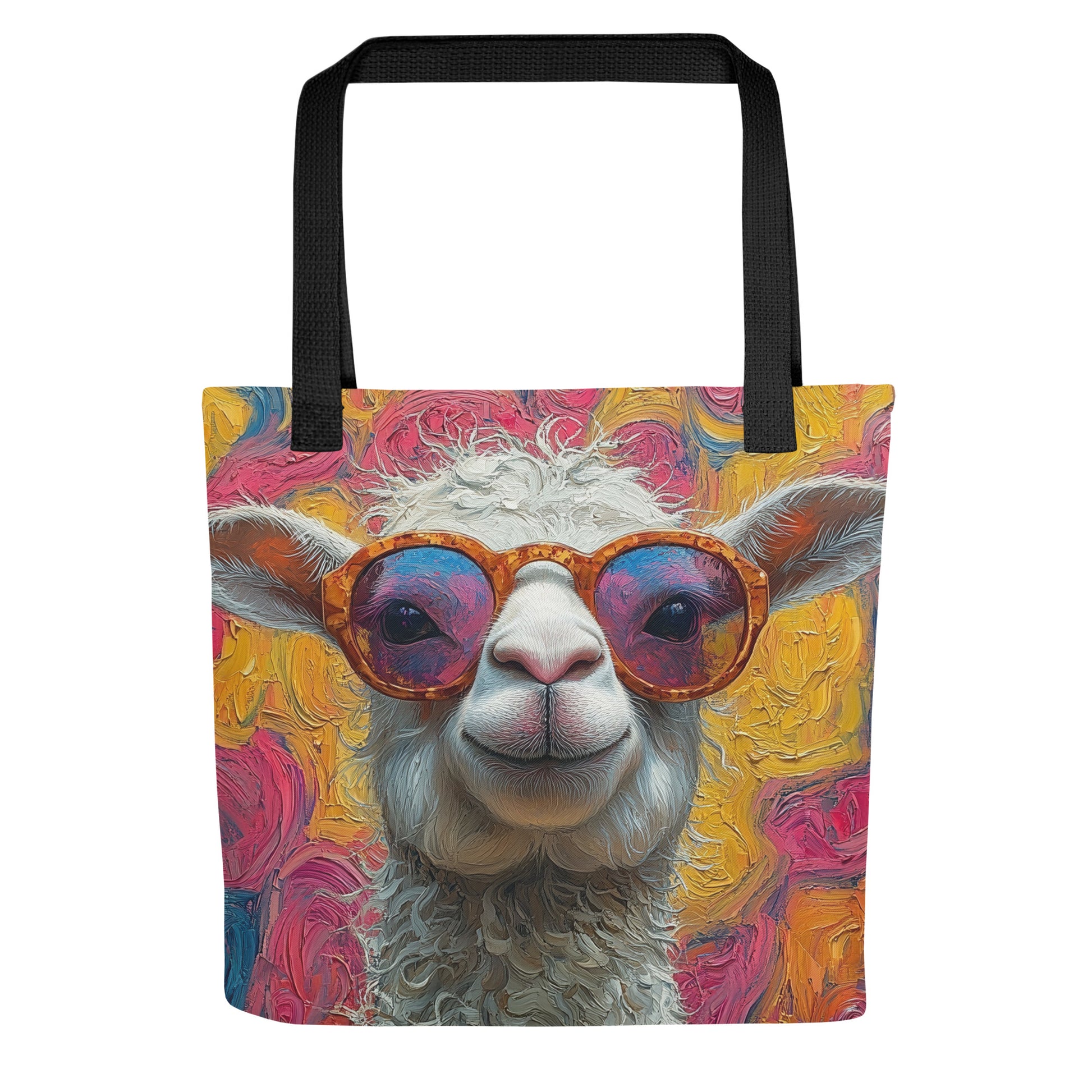 Sac tote bag lama décalé au style pop art, illustration originale et humoristique