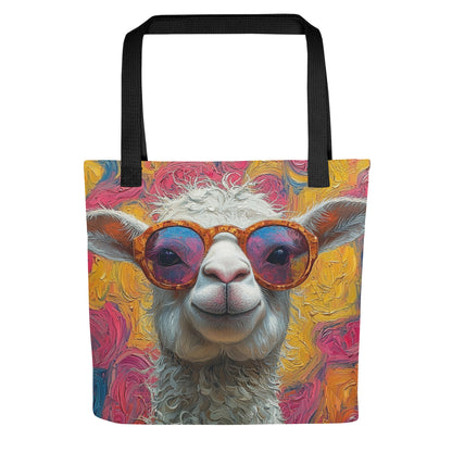 Sac tote bag lama décalé au style pop art, illustration originale et humoristique