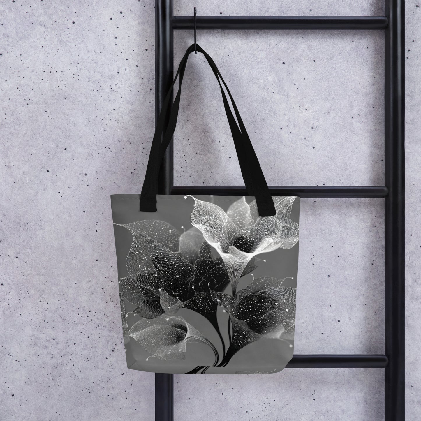 Sac cabas illustré d’une fleur céleste au style épuré et artistique.