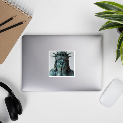 Sticker vinyle de statue de la Liberté revisitée, expression pensive,4x4