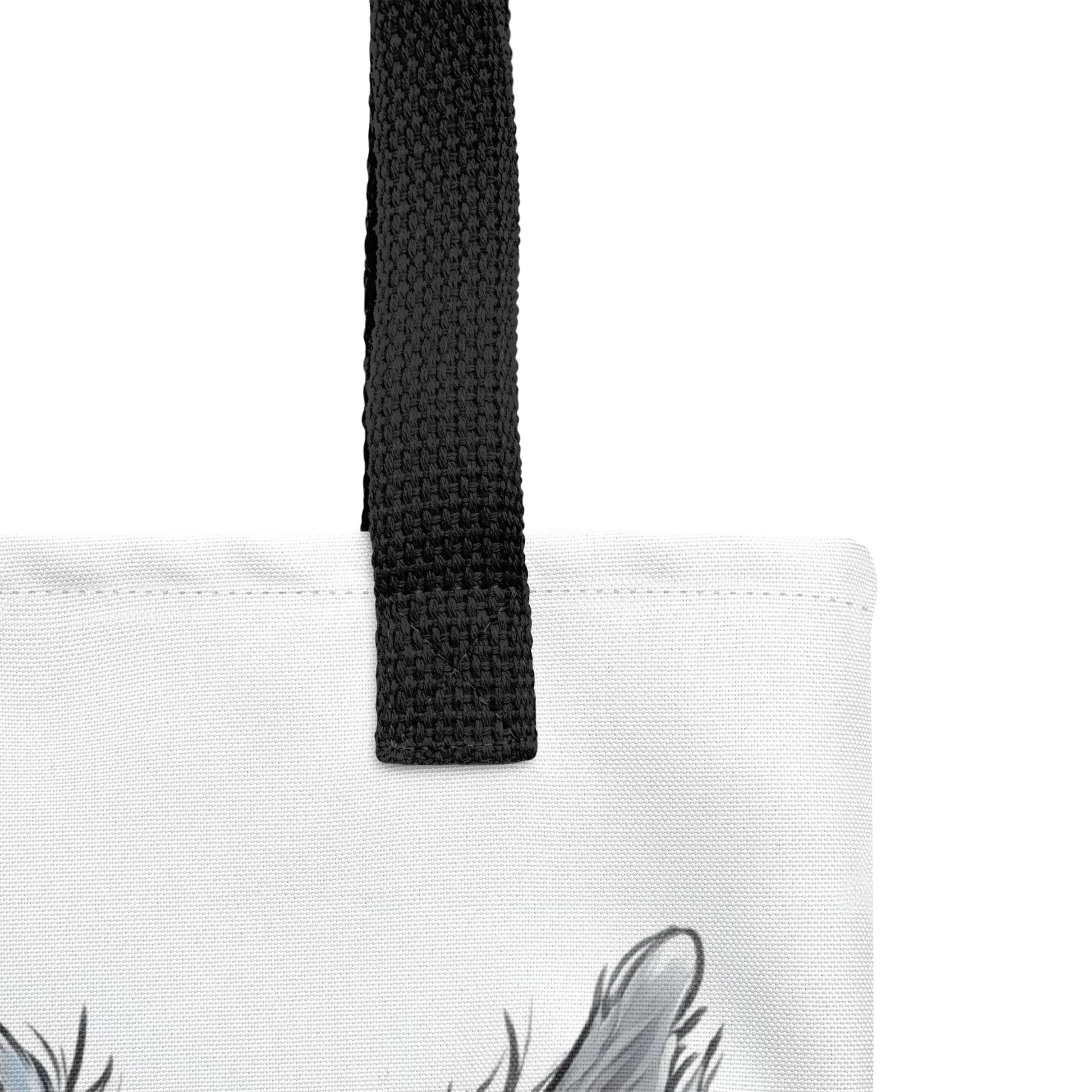 Tote bag tendance et humoristique avec lama souriant, collection Animaux et Décalé - Zoom sur anse