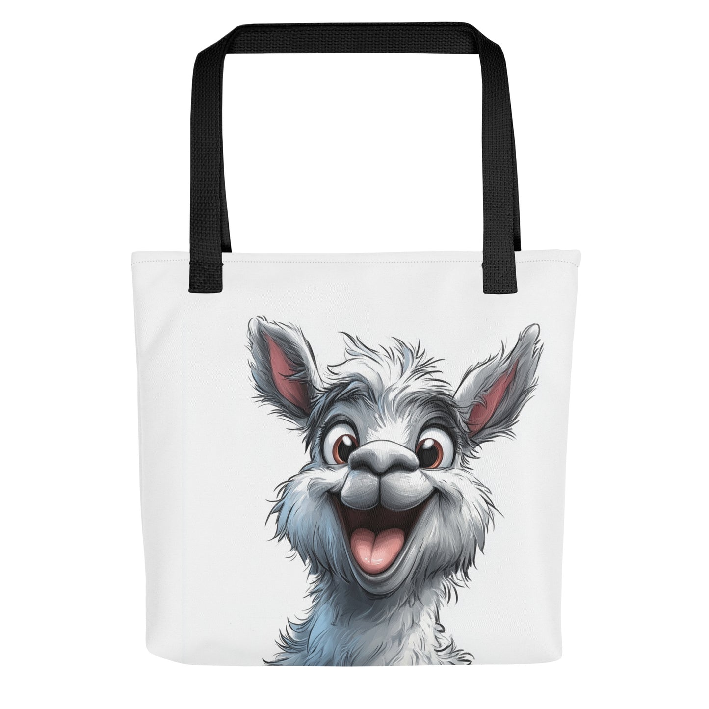 Tote bag avec illustration d’un lama souriant, style décalé, collection Animaux
