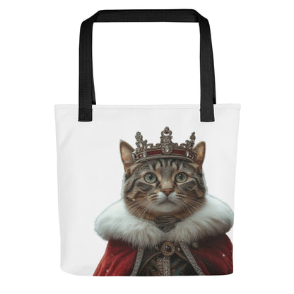 Tote bag illustré d’un chat habillé en roi avec manteau royal et couronne