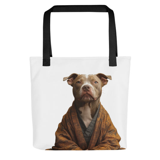 Tote bag avec illustration d’un chien Pit Bull en kimono traditionnel – Calme Impérial