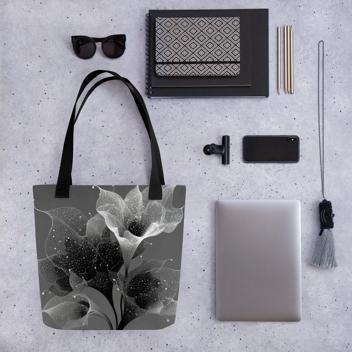 Tote bag nature et paysages avec motif floral astral pour un look élégant.