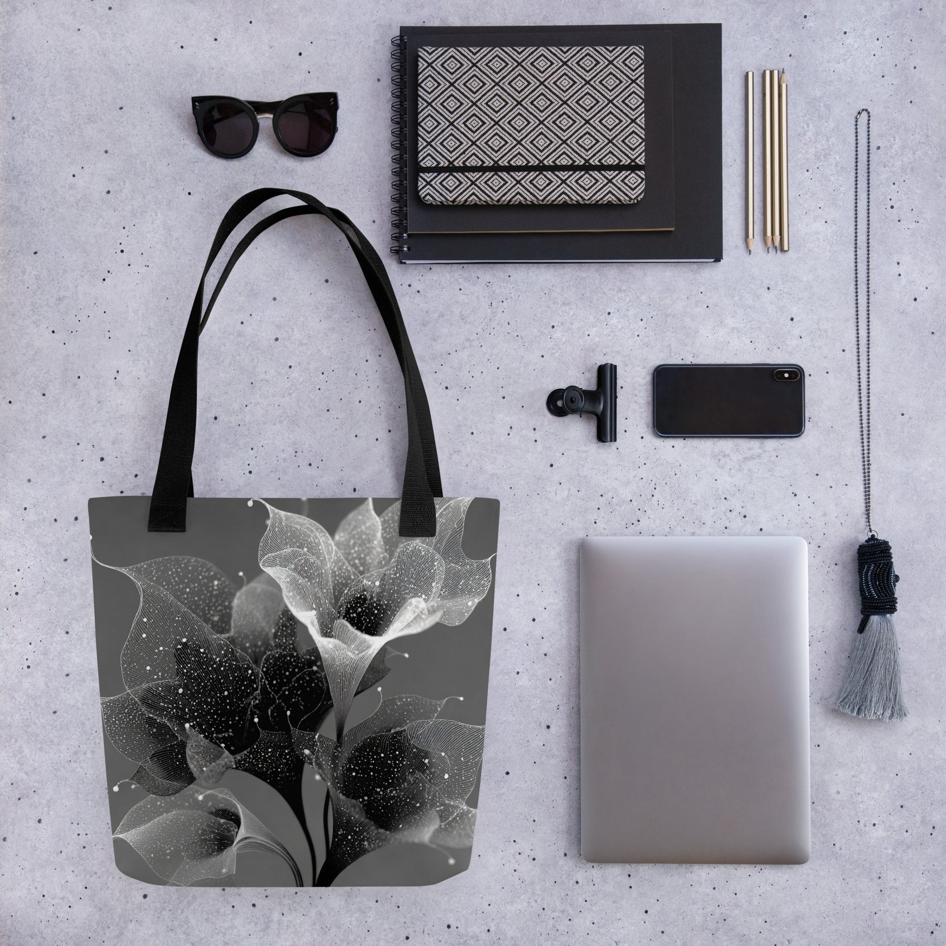 Tote bag nature et paysages avec motif floral astral pour un look élégant.
