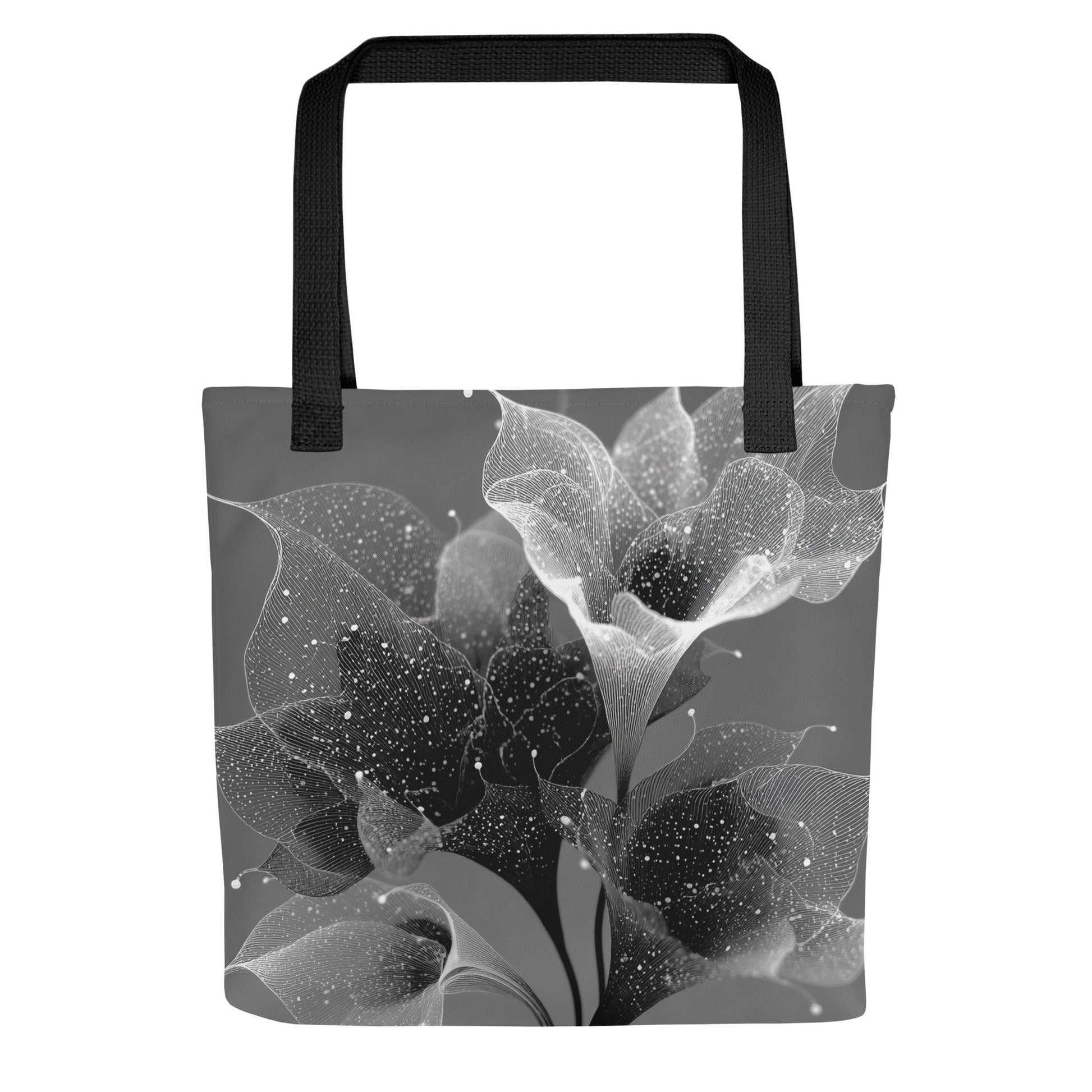 Tote bag minimaliste Fleur Astrale en noir et blanc, design botanique poétique