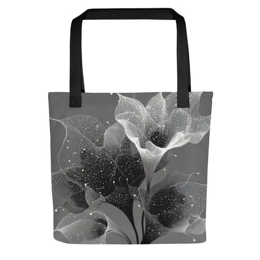 Tote bag minimaliste Fleur Astrale en noir et blanc, design botanique poétique
