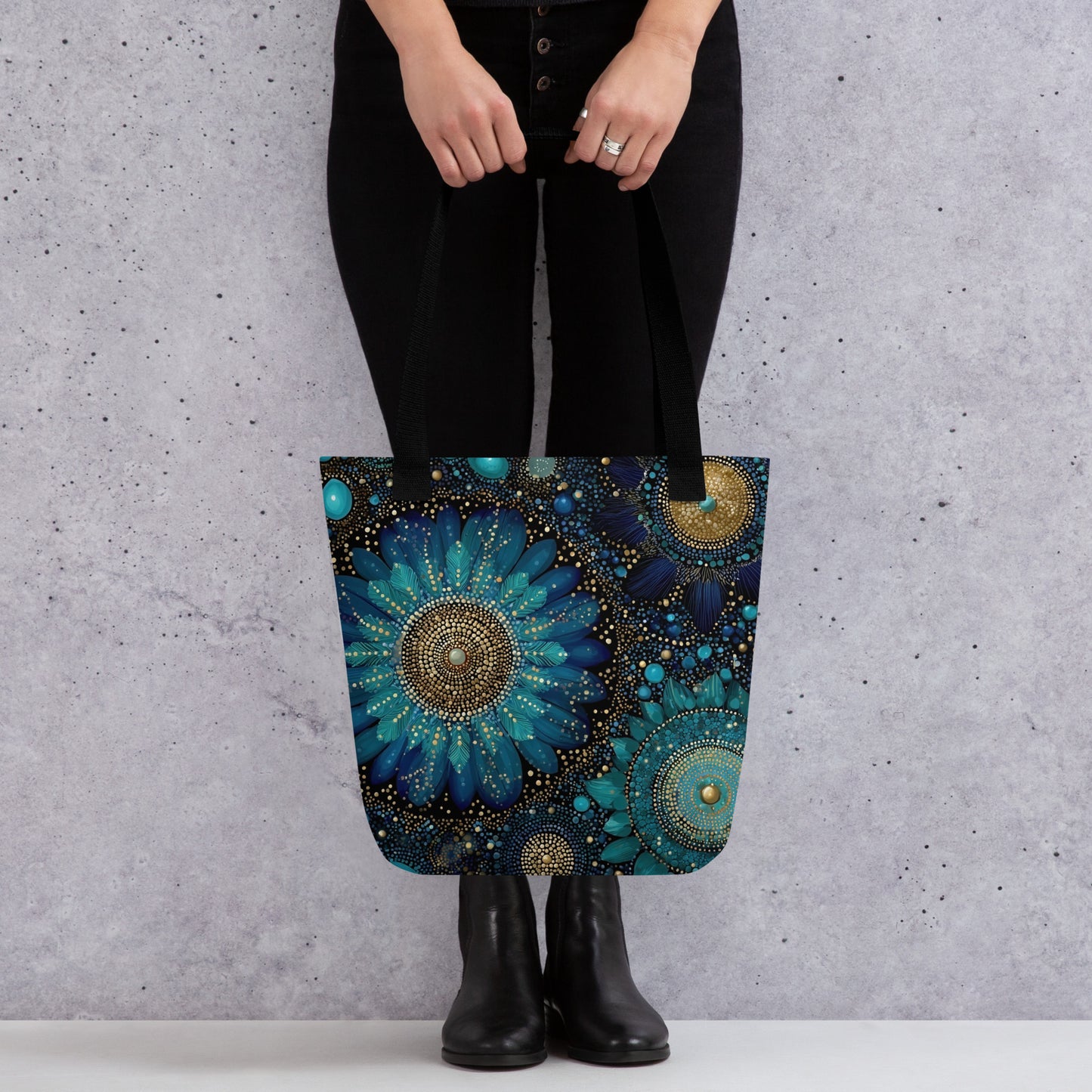 Tote bag illustration fleurs cosmiques style artistique et moderne