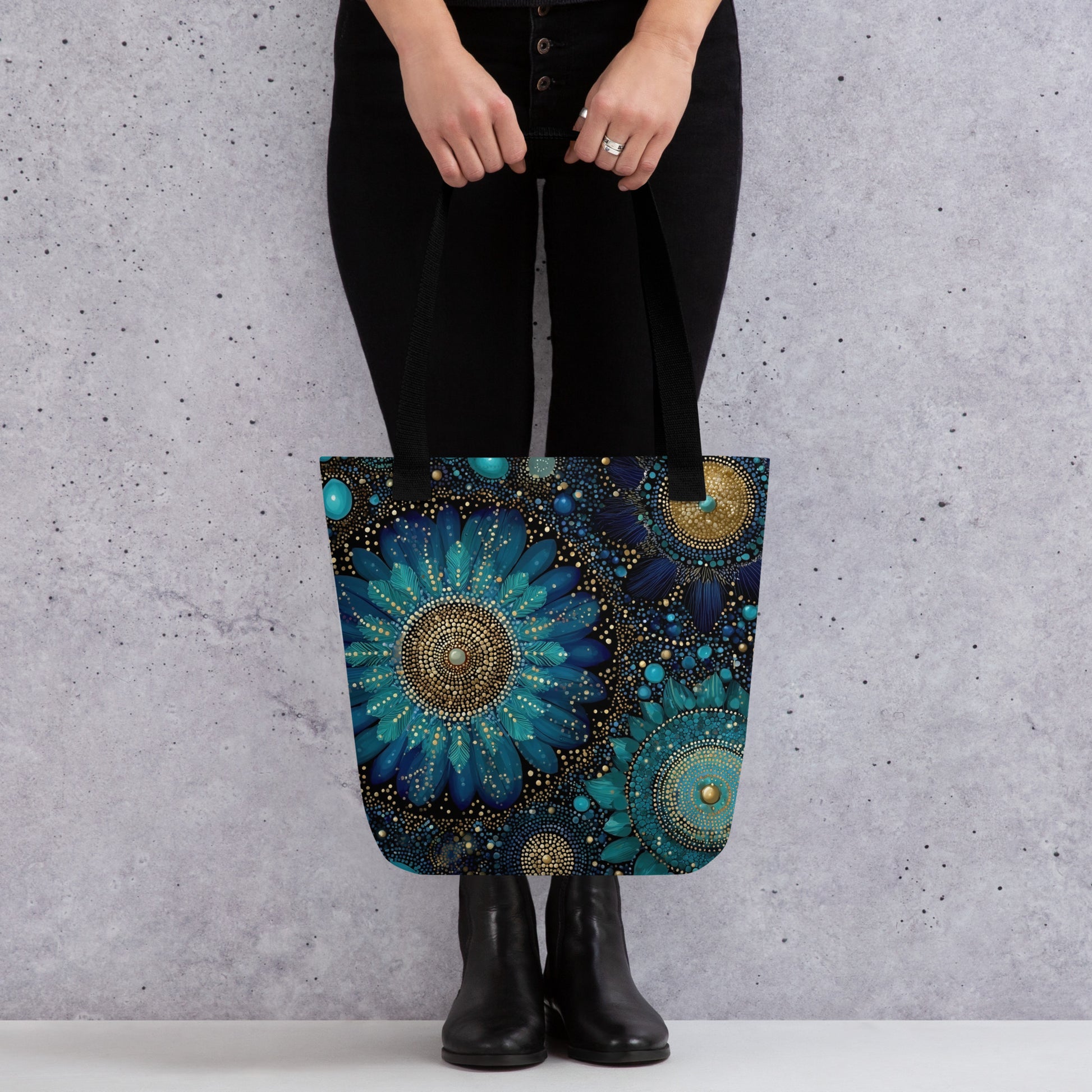 Tote bag illustration fleurs cosmiques style artistique et moderne