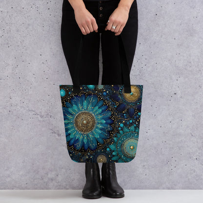 Tote bag illustration fleurs cosmiques style artistique et moderne