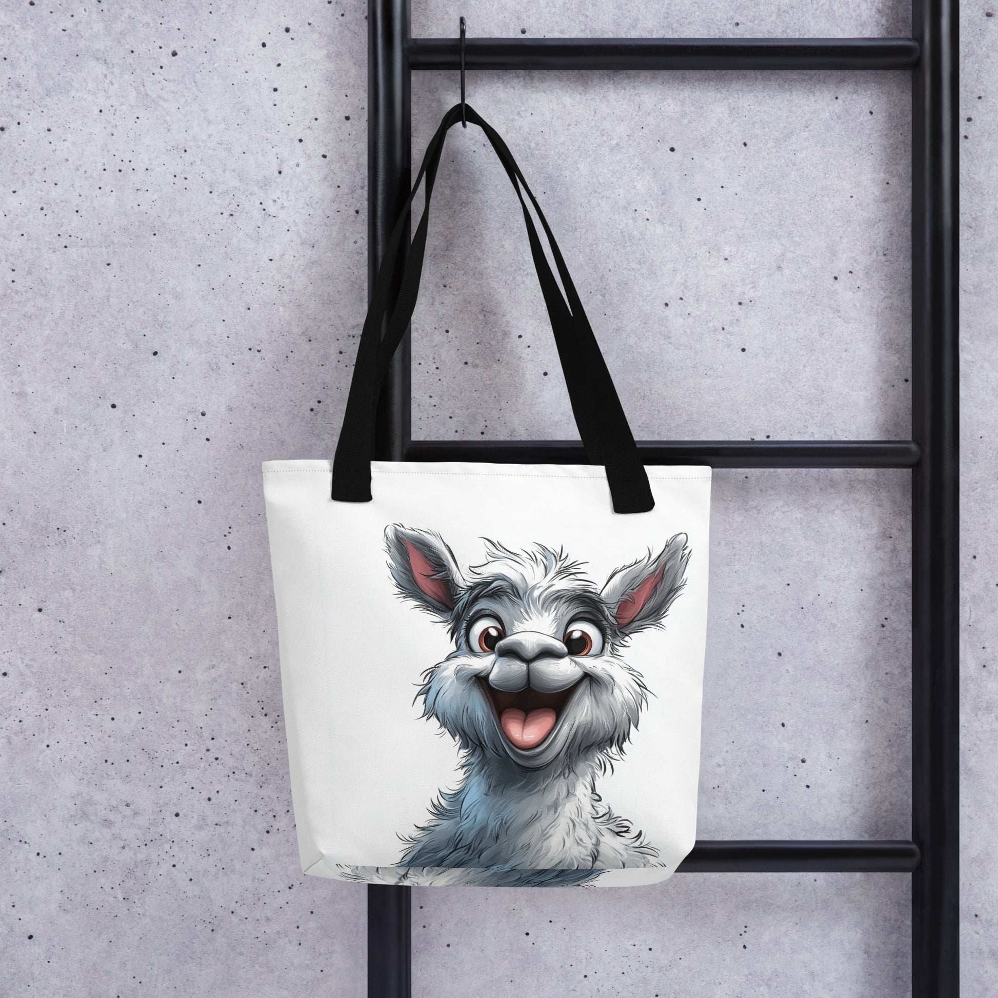 Tote bag humour avec lama rigolo, dimensions 39x39 cm