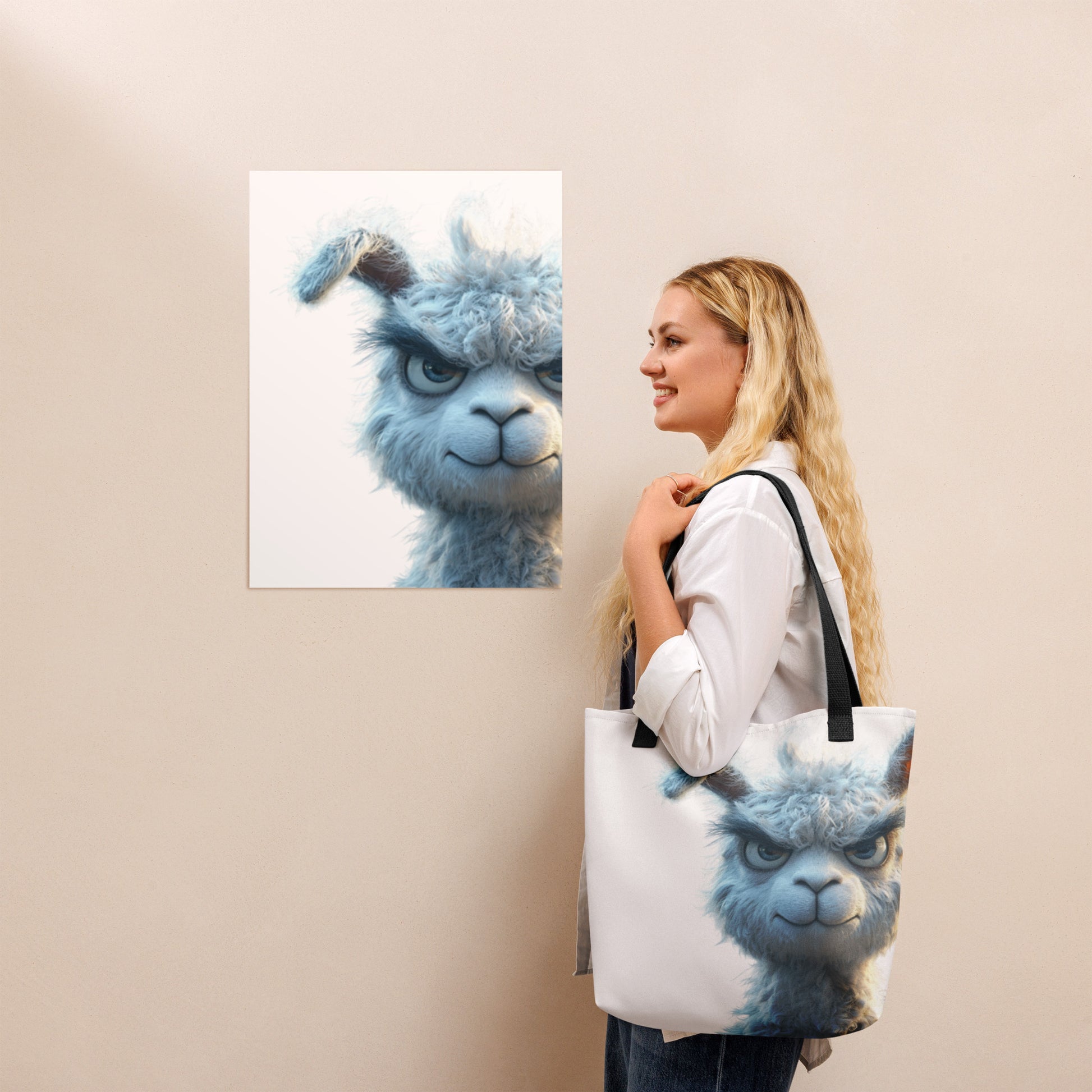 Tote bag original sur le thème animaux, illustration de lama humoristique.