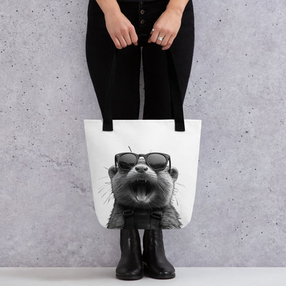 Tote bag loutre fun porté à l’épaule, sac original pour la ville et les courses