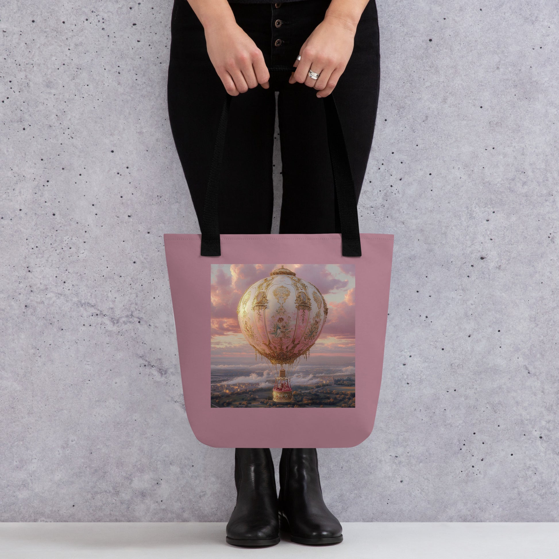 Tote bag romantique avec montgolfière baroque, idéal pour sorties et courses