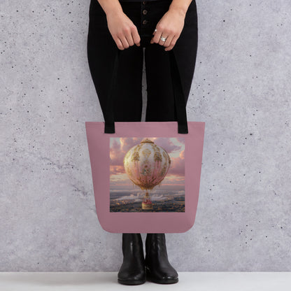 Tote bag romantique avec montgolfière baroque, idéal pour sorties et courses