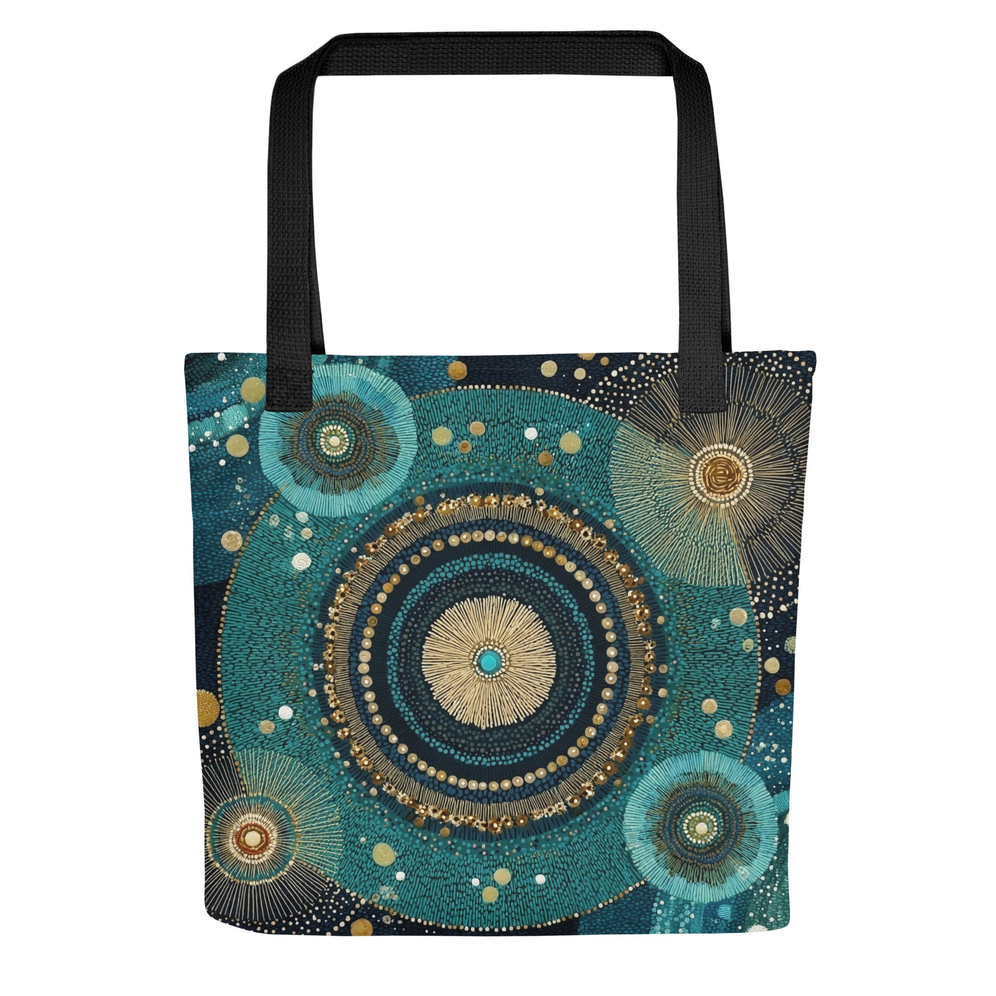 Tote bag “Résonance Céleste” avec motif abstrait doré inspiré des constellations