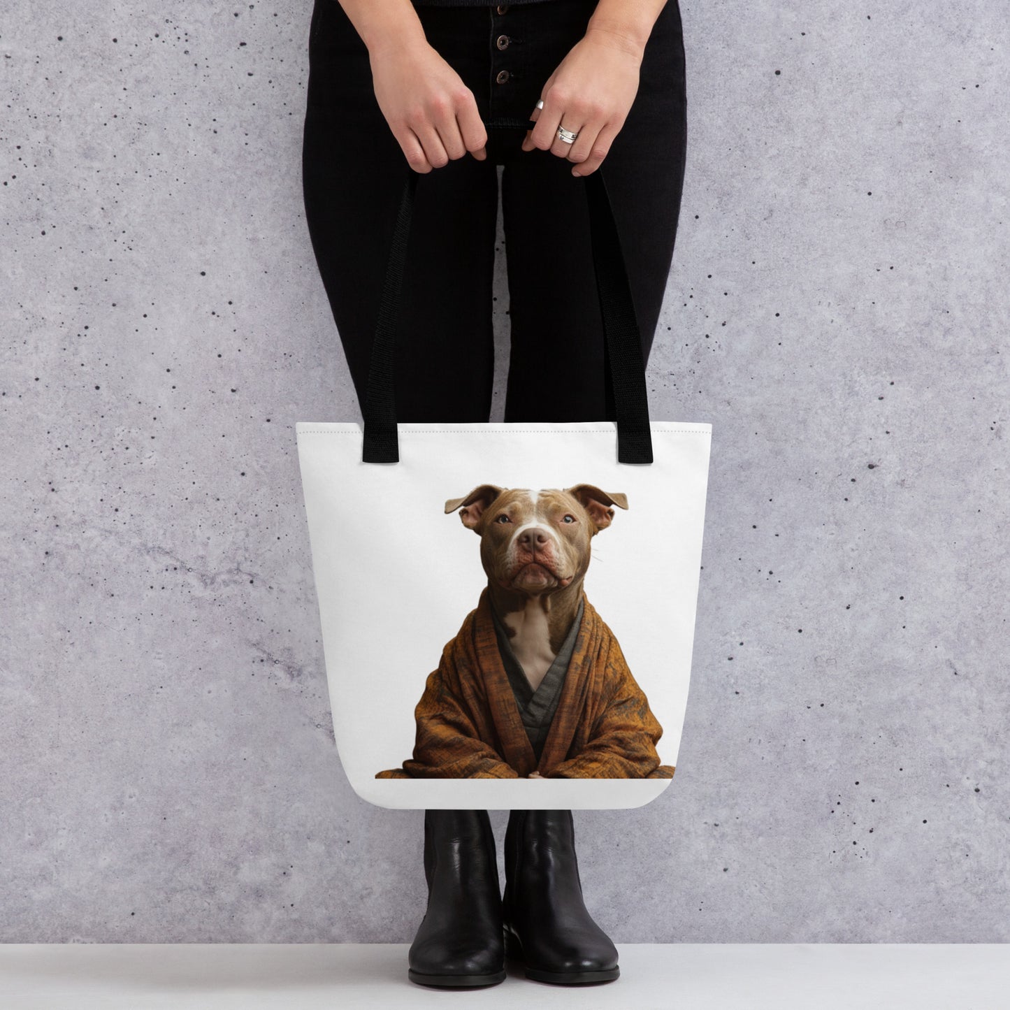 Tote bag original avec chien habillé en robe asiatique traditionnelle, stylé décalé