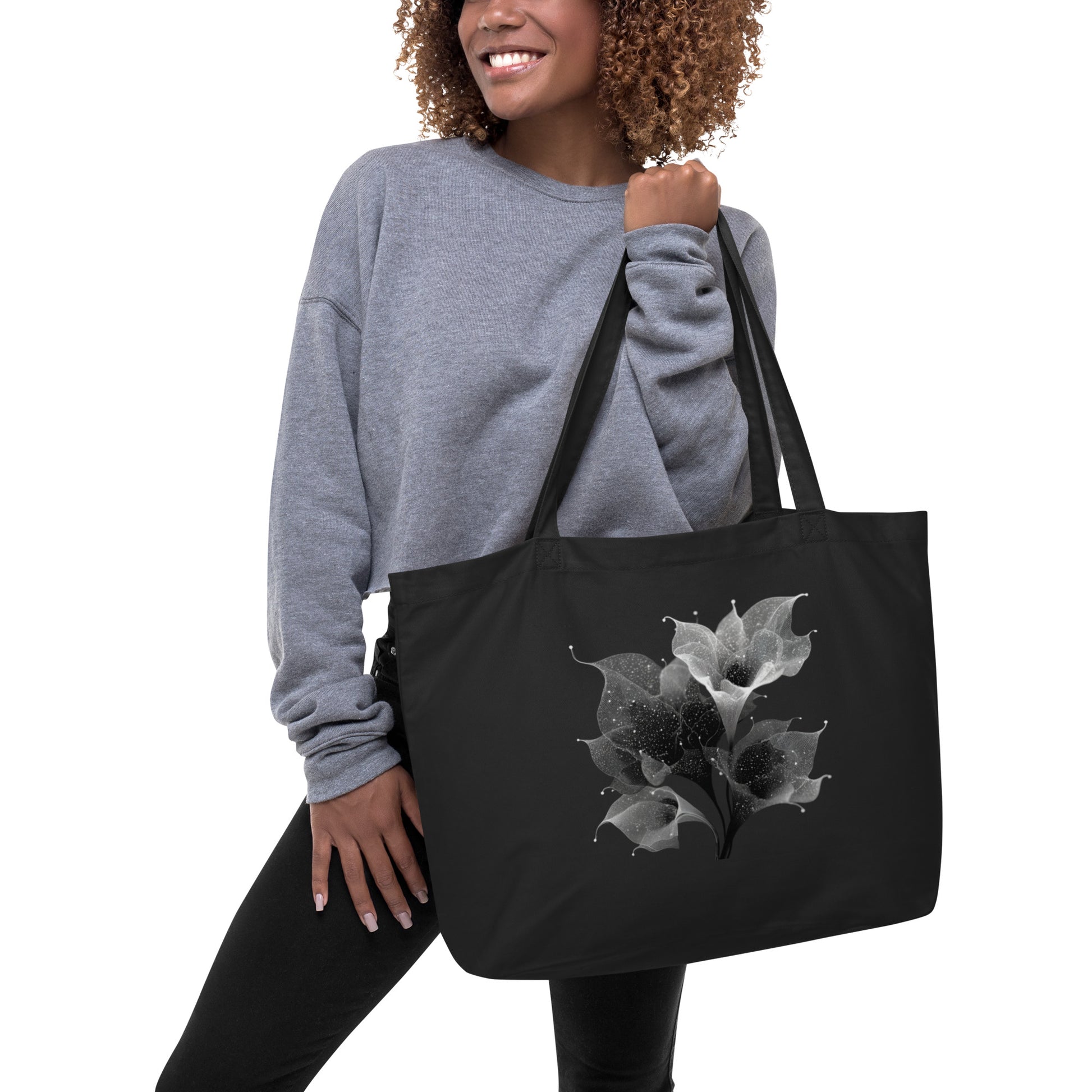 Tote bag minimaliste en coton bio décoré de fleurs monochromes