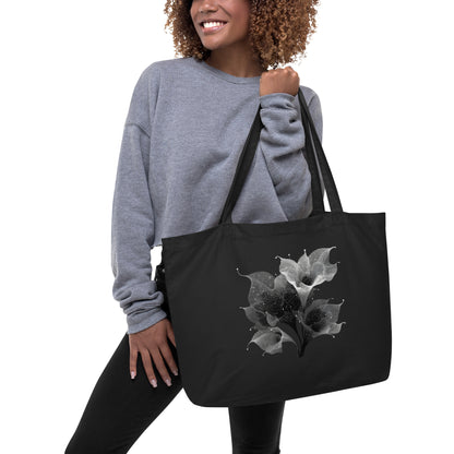Tote bag minimaliste en coton bio décoré de fleurs monochromes