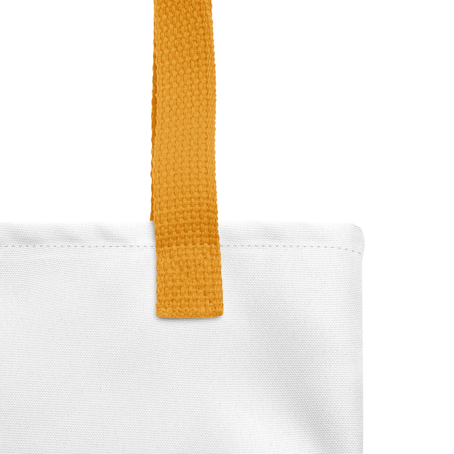 Gros plan des anses jaunes en denim naturel du tote bag Super Rainette 2