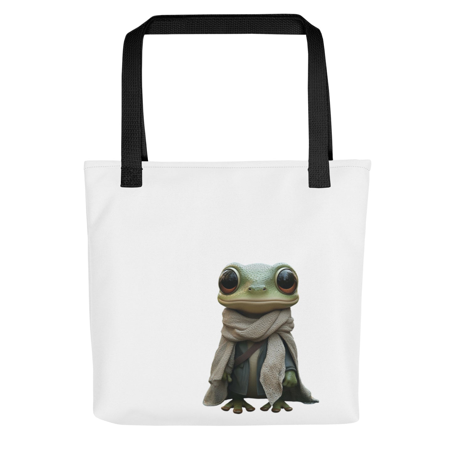 Tote bag Super Rainette 2 vue de face, illustration d’une rainette drôle avec écharpe