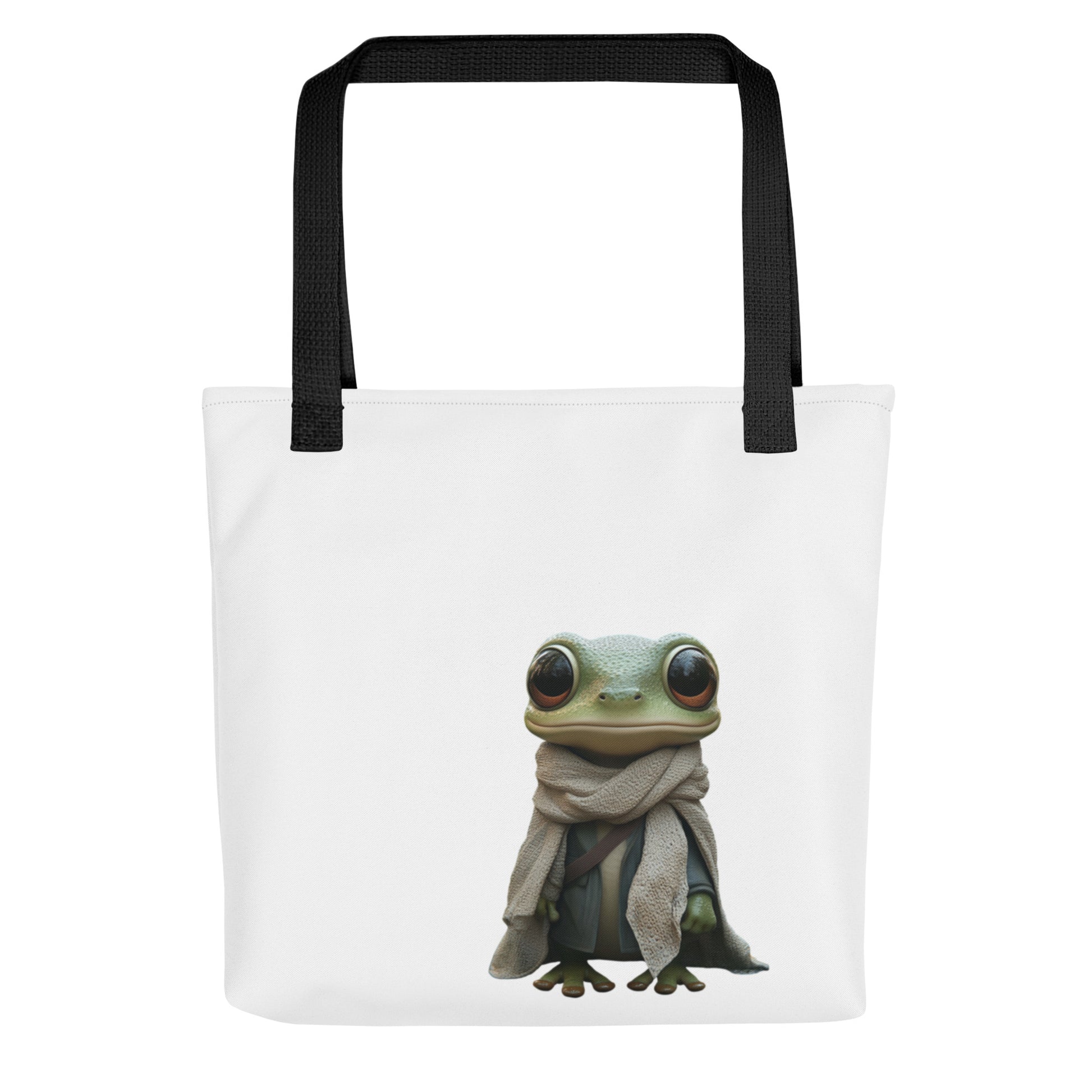 Tote bag Super Rainette 2 vue de face, illustration d’une rainette drôle avec écharpe