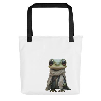 Tote bag Super Rainette 2 vue de face, illustration d’une rainette drôle avec écharpe