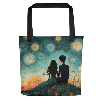 Tote bag “Veillée” avec illustration poétique sous un ciel étoilé
