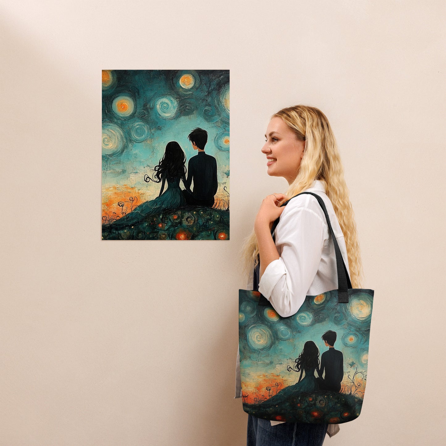 Sac en toile “Veillée” aux motifs nature et paysage pour un style artistique