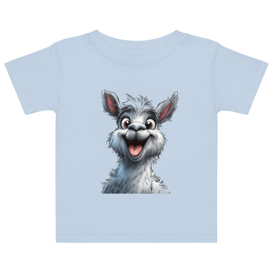 T-shirt bébé bleu ciel avec illustration drôle d’un lama souriant